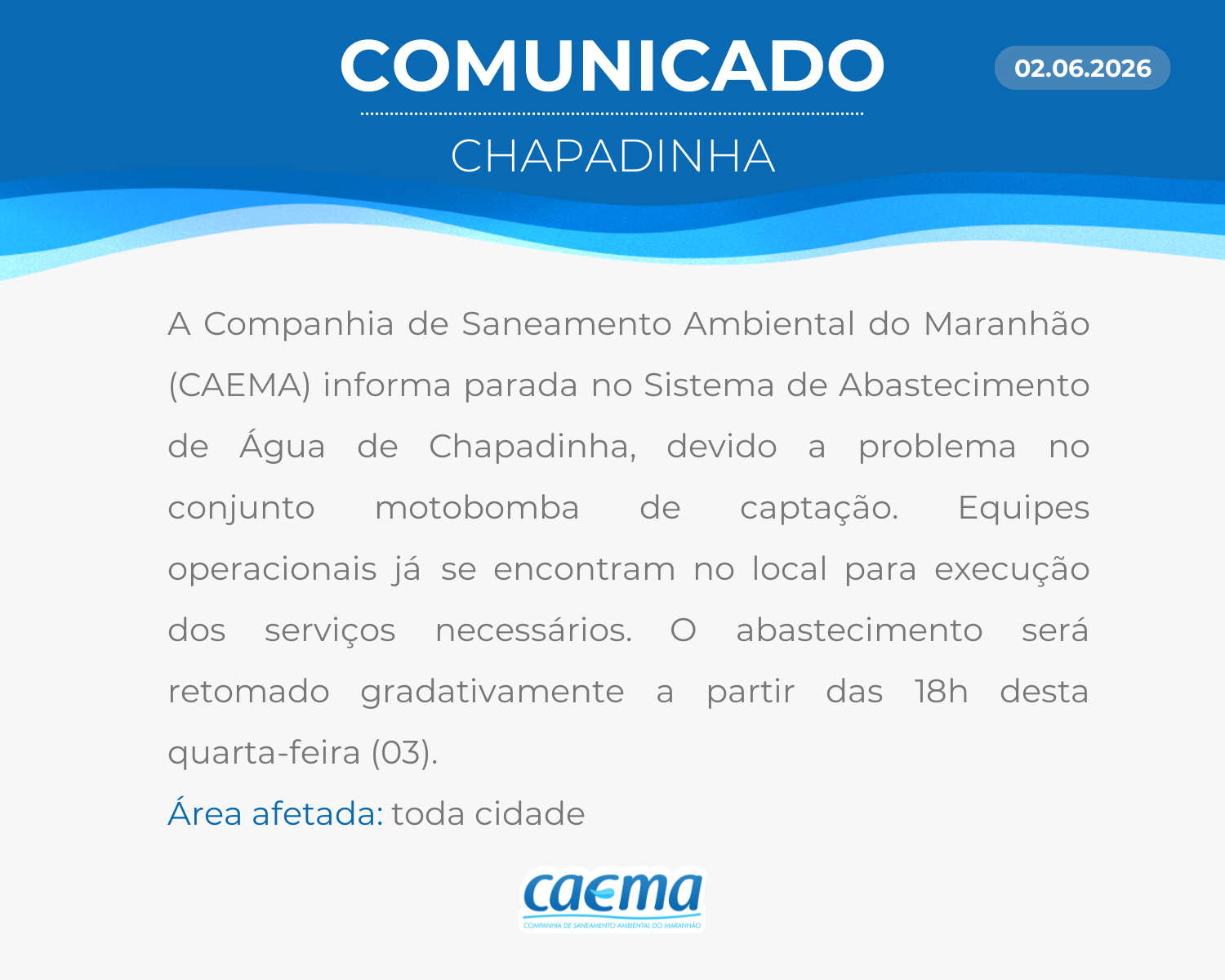 Comunicado CAEMA - Chapadinha - 02.06.2026