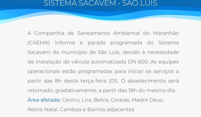 SISTEMA SACAVÉM / SÃO LUÍS - 31.08
